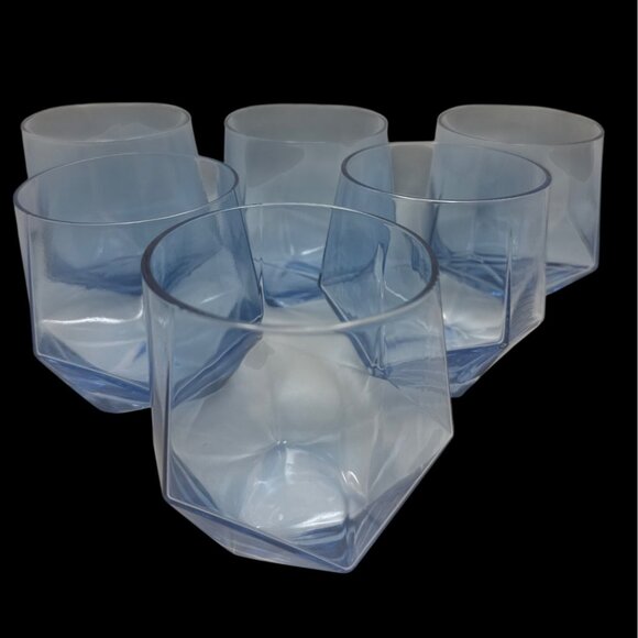 Diamond Style Stemless Wine Glass Blue Tinted Glassware - Set of 6 - Picture 1 of 4